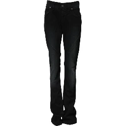 Black Cotton Mid Waist Tapered Denim Jeans