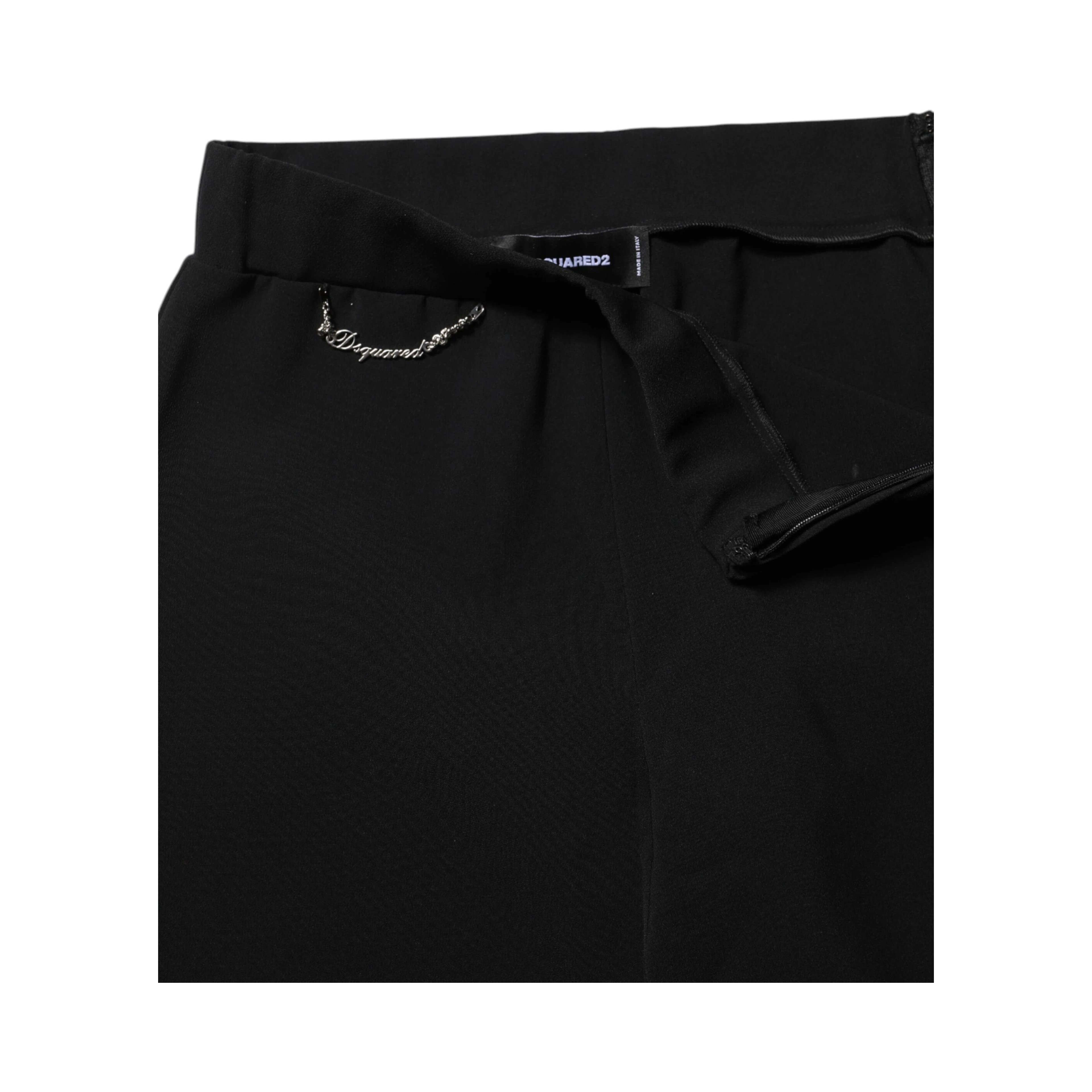 Black Polyester High Waisted Flared Pants