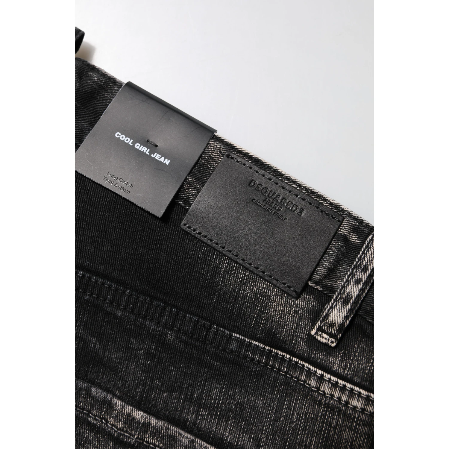Black Washed Mid Waist Tapered Denim Jeans