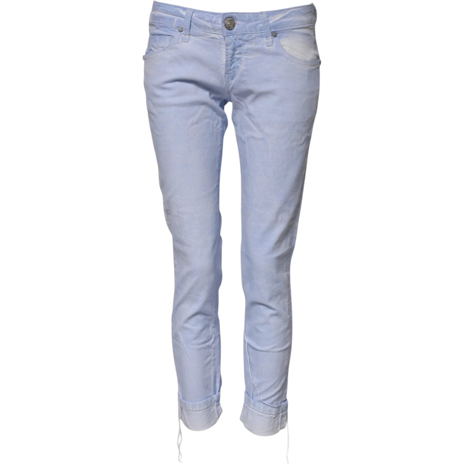 Light Blue Cotton Slim Fit Denim Low Waist Denim Jeans