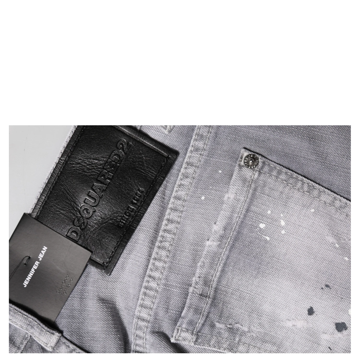 Gray Washed Mid Waist Tapered Denim Jeans
