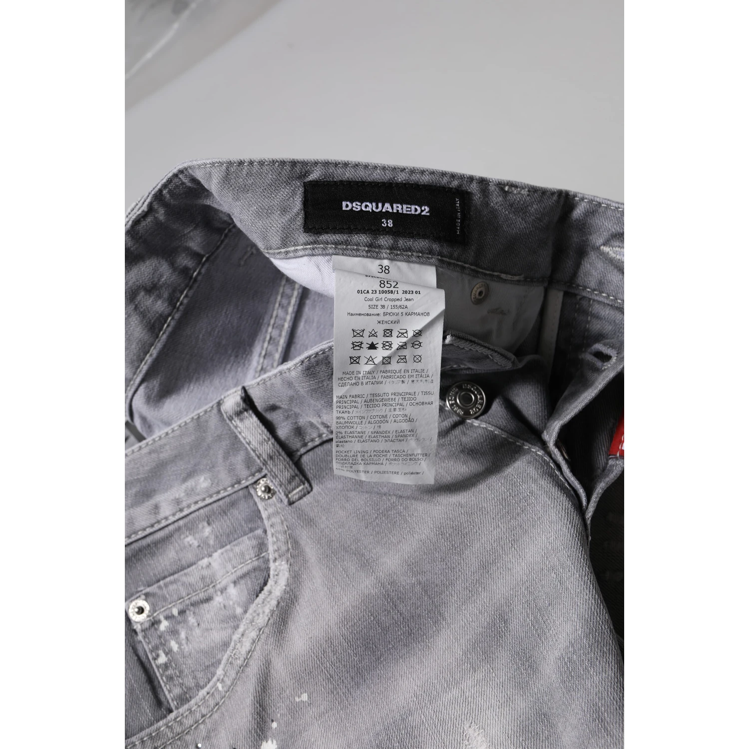 Gray Washed Mid Waist Tapered Jeans