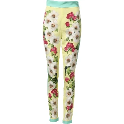 Yellow Silk Floral Leggings Pants