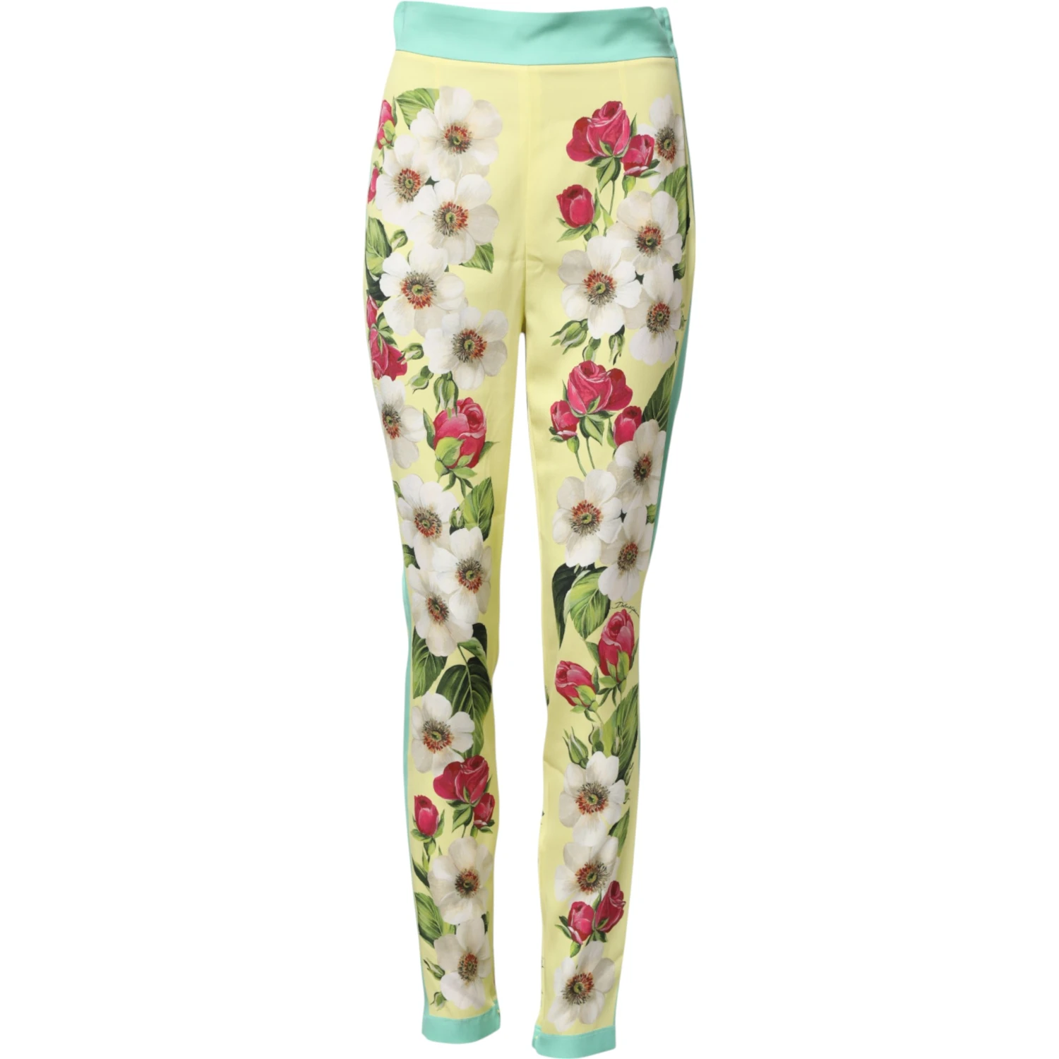 Yellow Silk Floral Leggings Pants