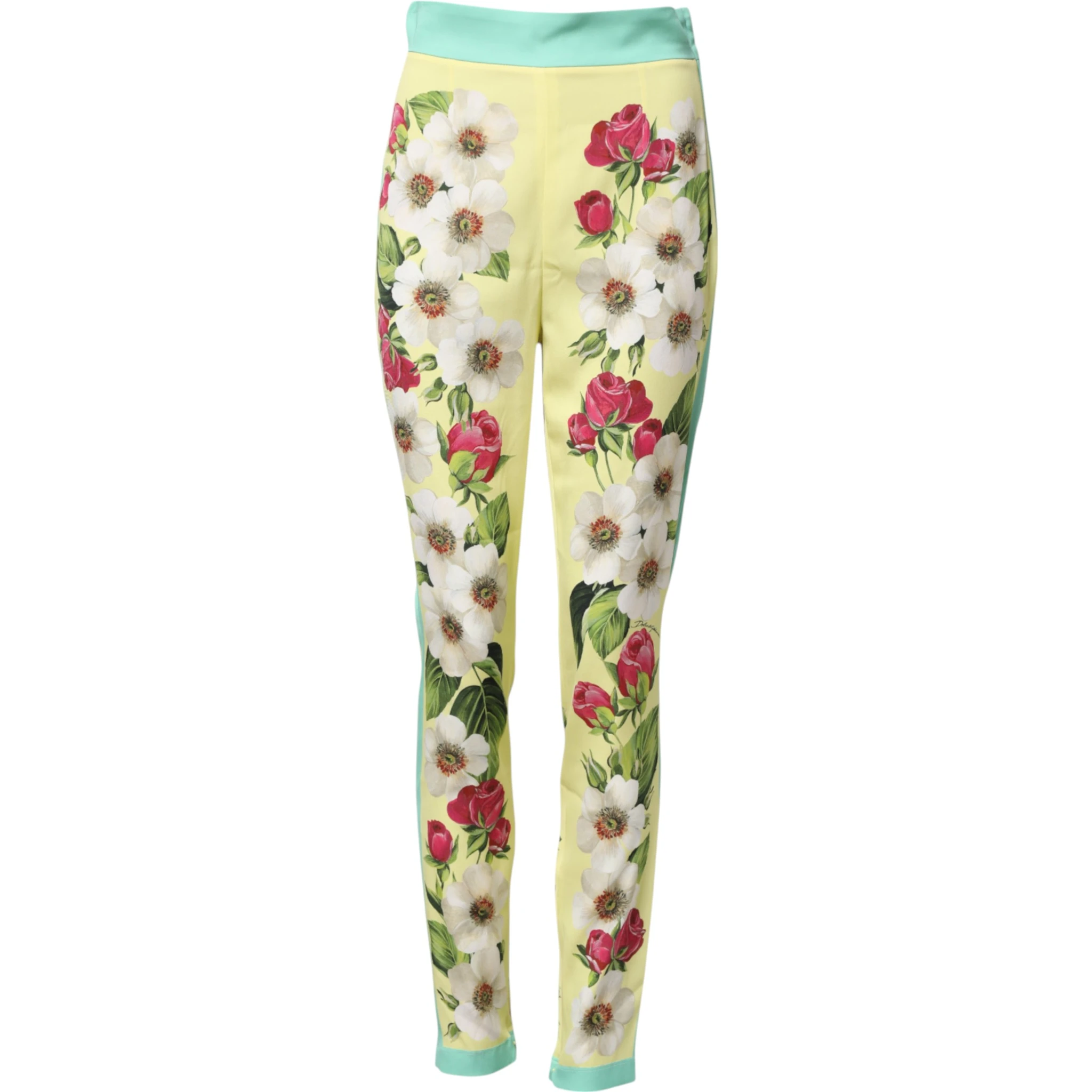 Yellow Silk Floral Leggings Pants