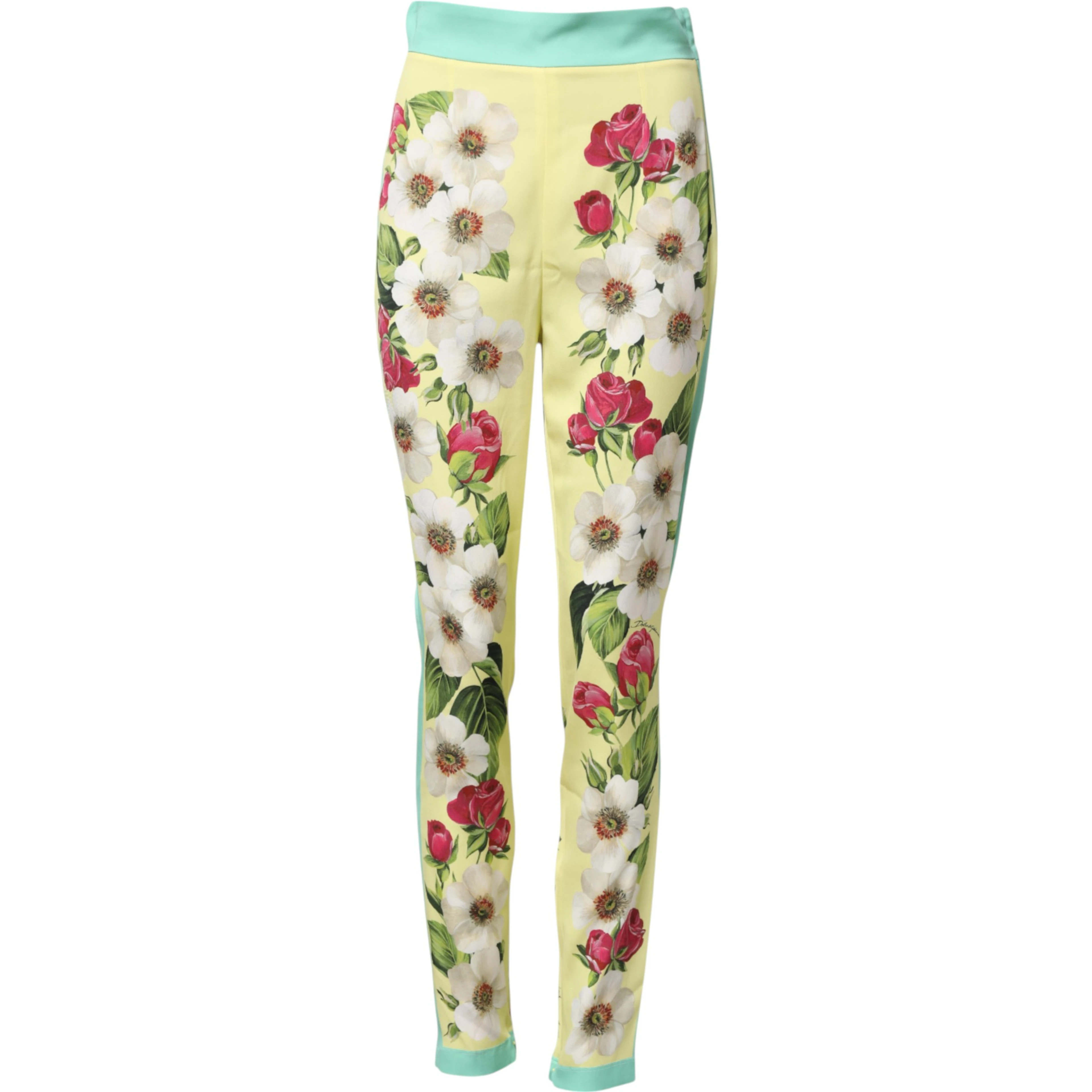Yellow Silk Floral Leggings Pants