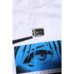 White Cotton Crew Neck Graphic Print T-shirt
