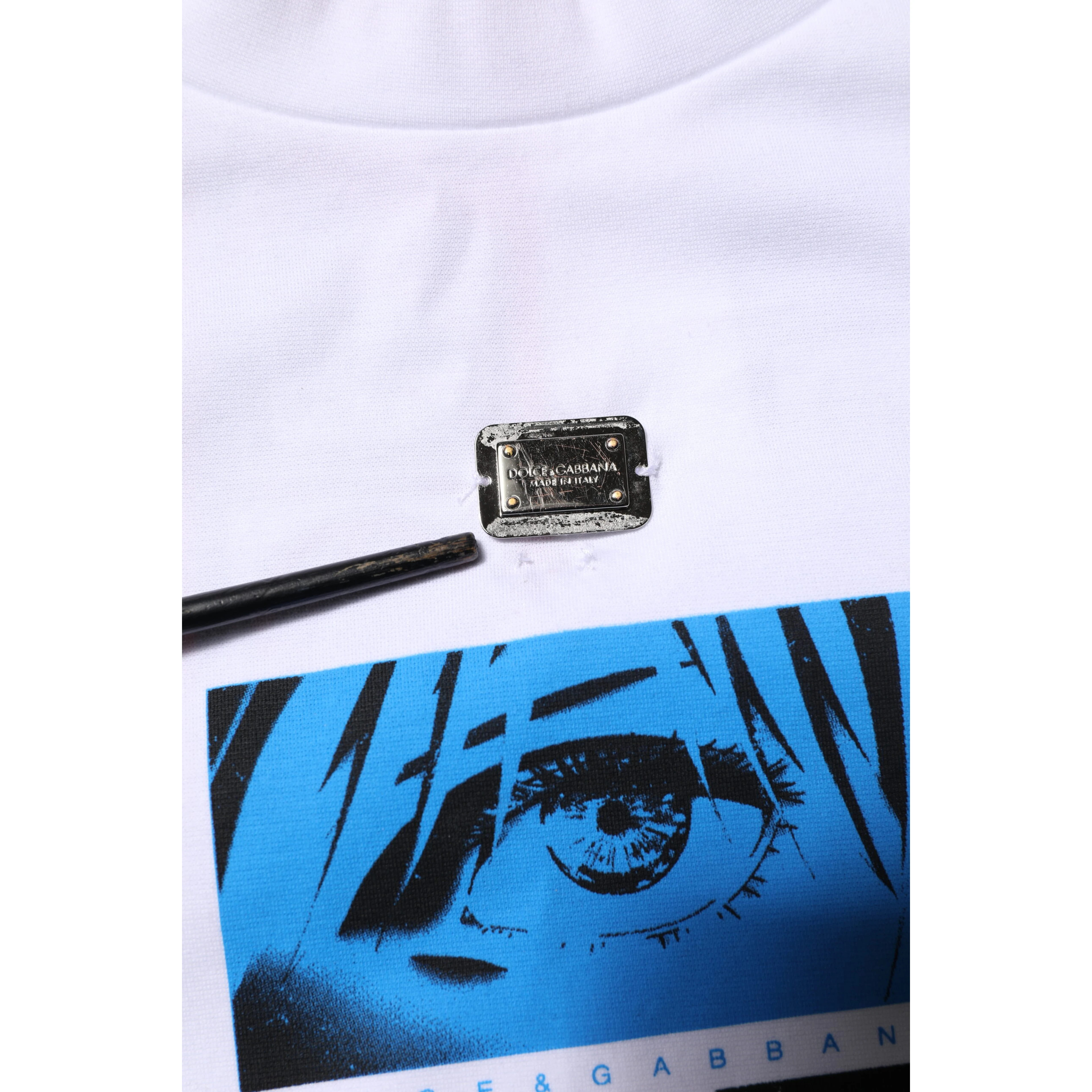 White Cotton Crew Neck Graphic Print T-shirt