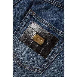 Blue Cotton Tattered Denim Bermuda Shorts