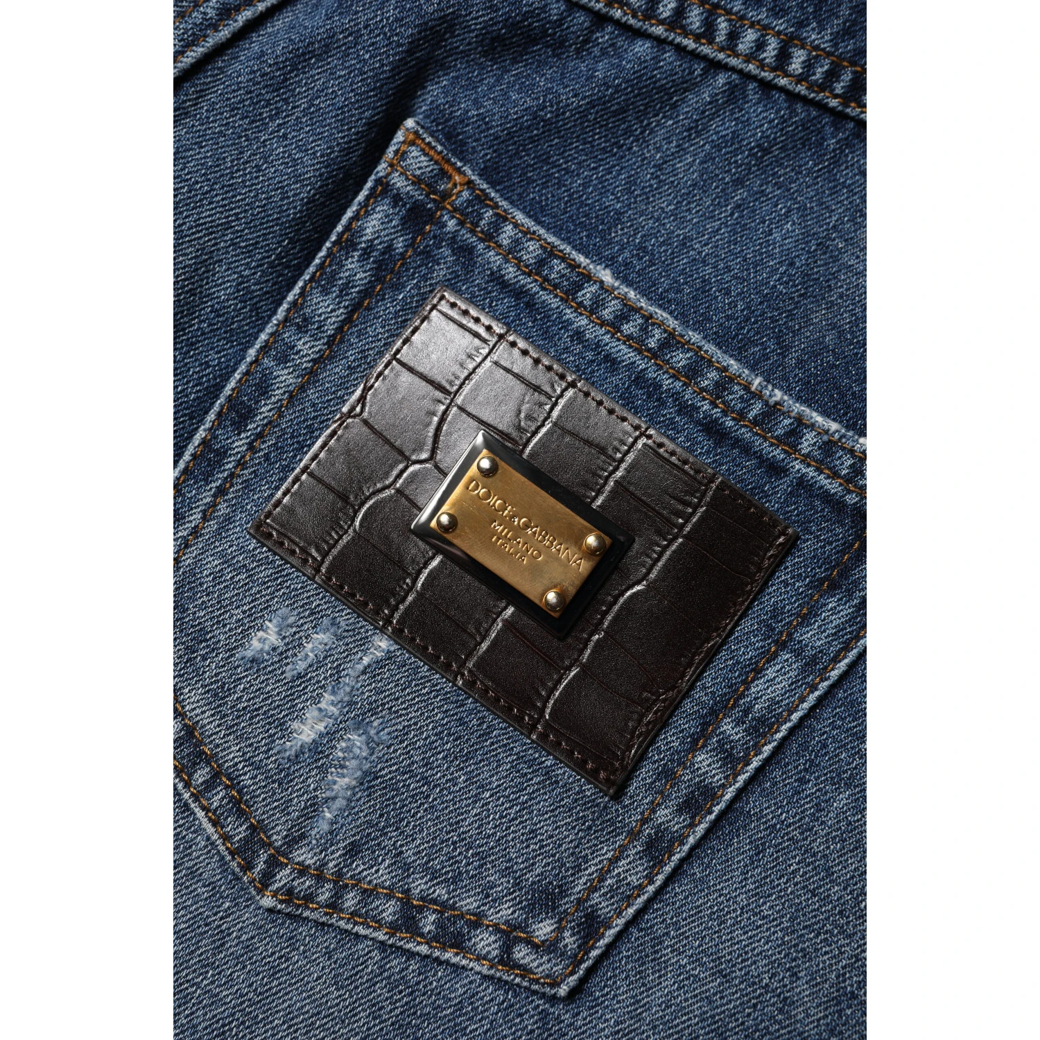 Blue Cotton Tattered Denim Bermuda Shorts