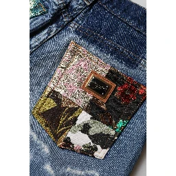 Blue Tattered High Waist Women Denim Jeans