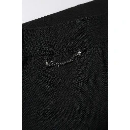 Black Polyester High Waisted Flared Pants