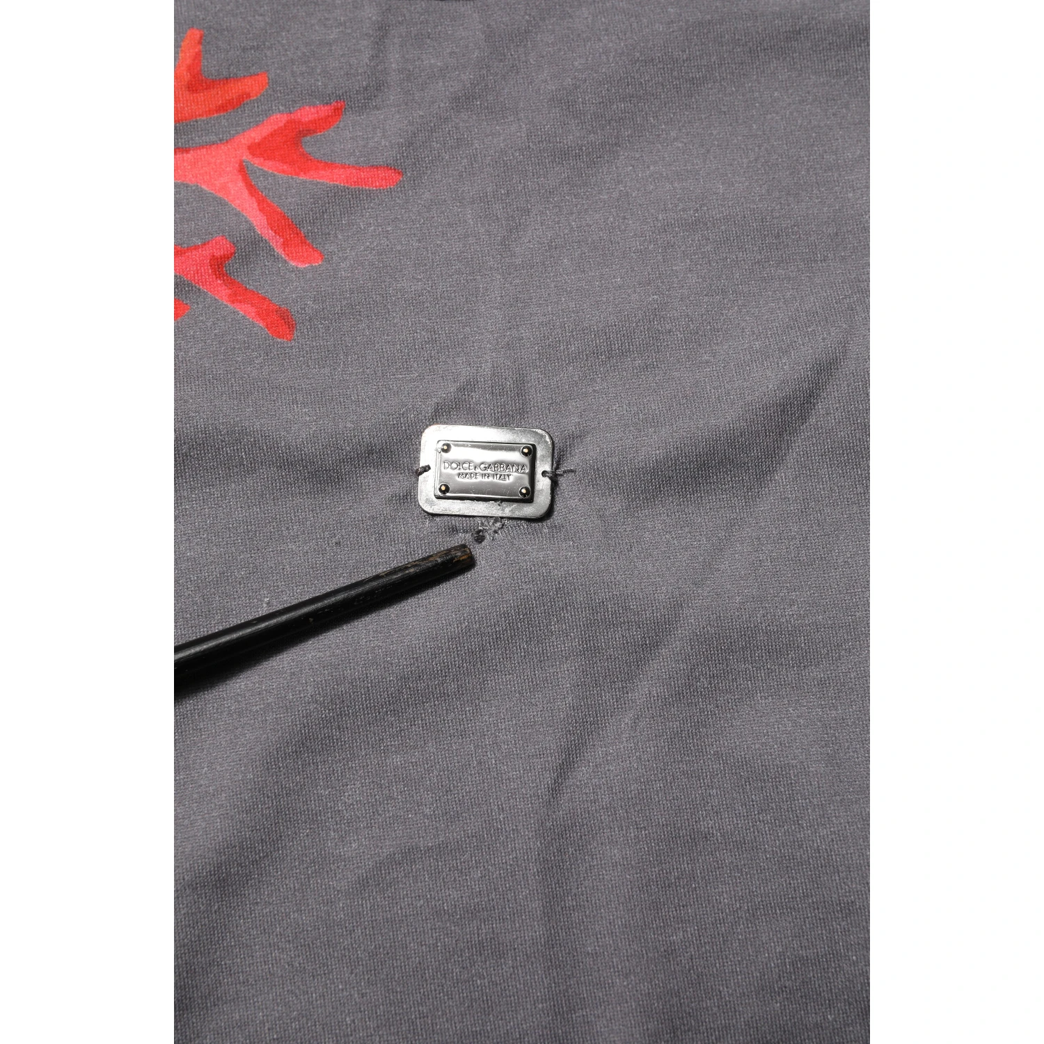 Gray Cotton Coral Print Logo Plaque T-shirt