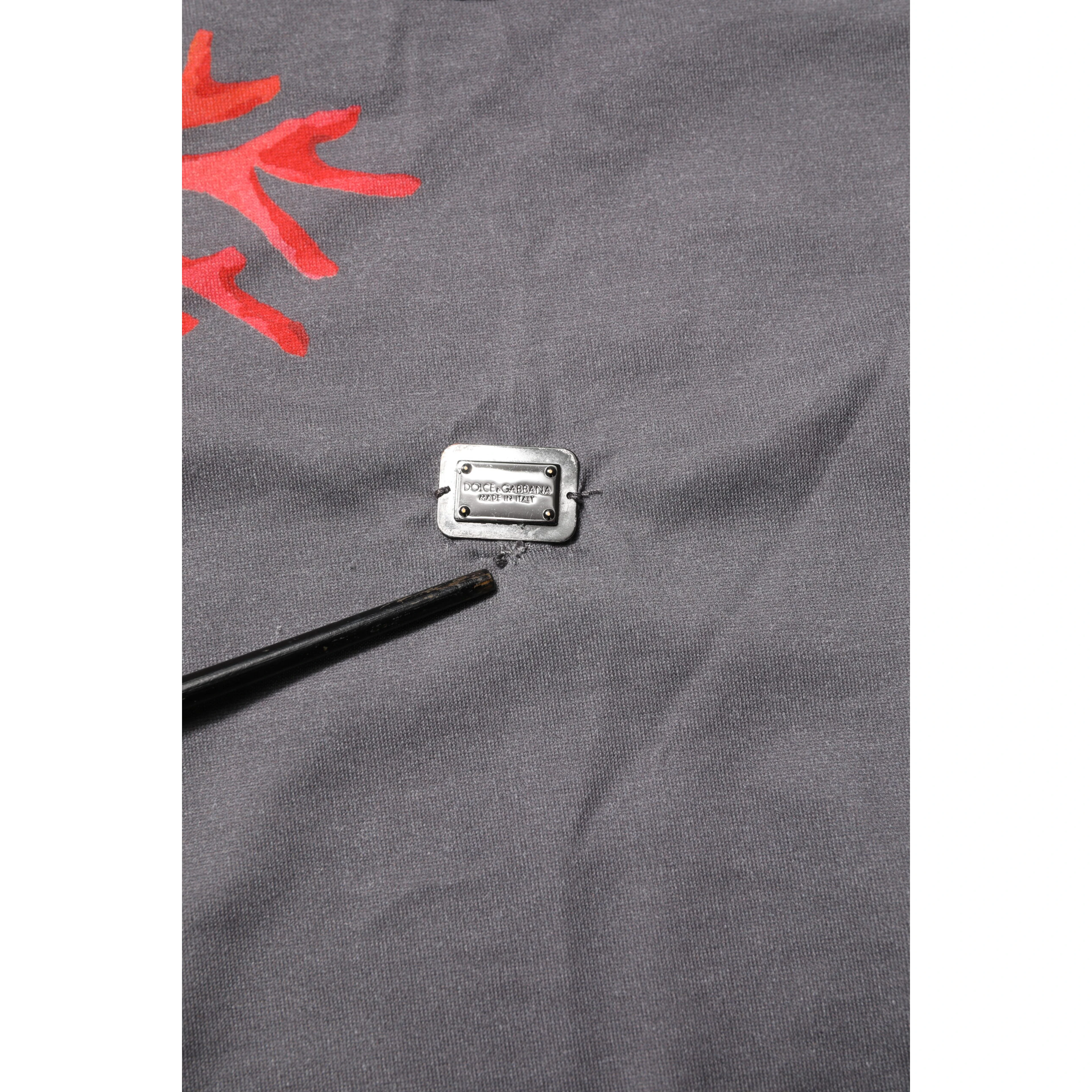 Gray Cotton Coral Print Logo Plaque T-shirt