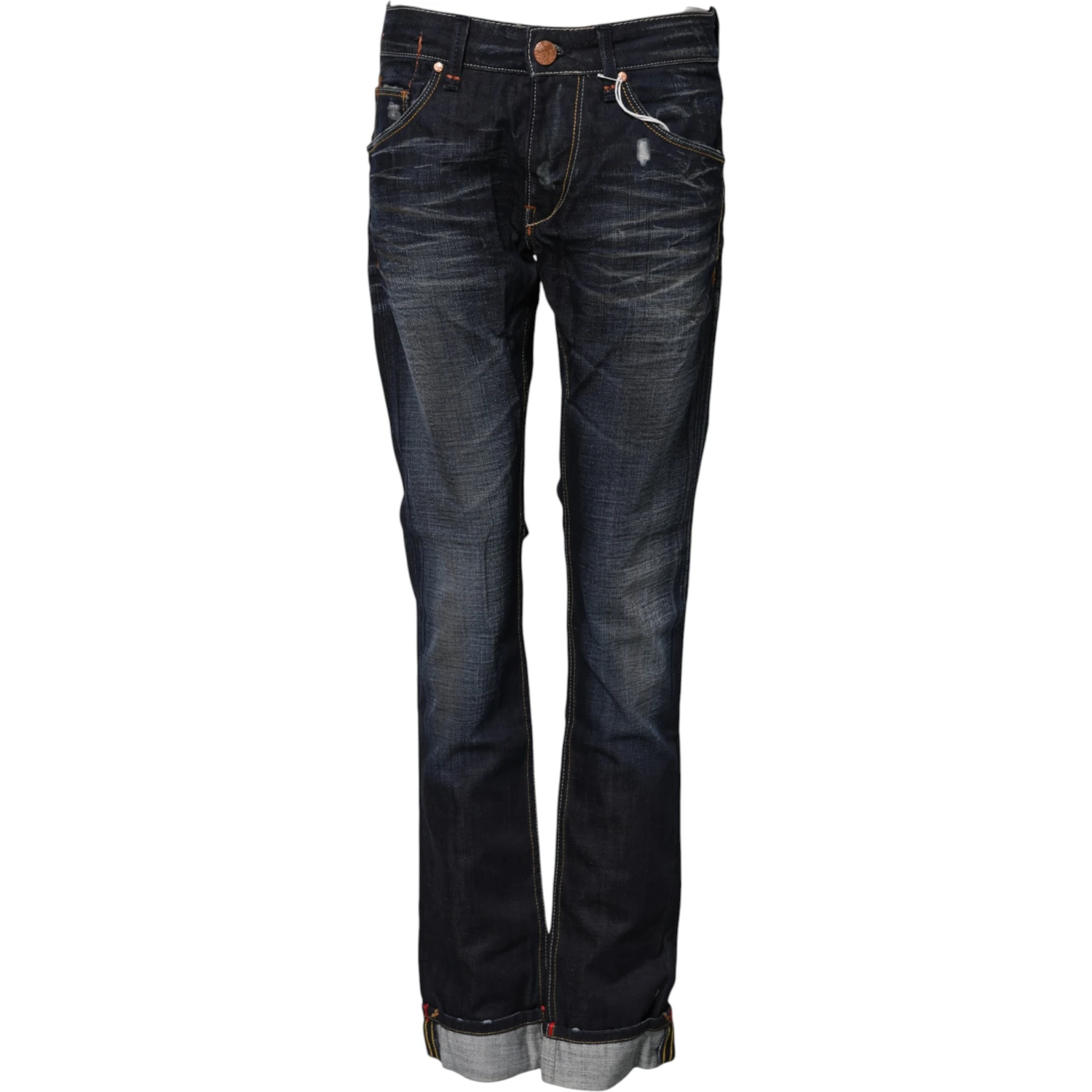 Blue Washed Cotton Mid Waist Flared Denim Jeans
