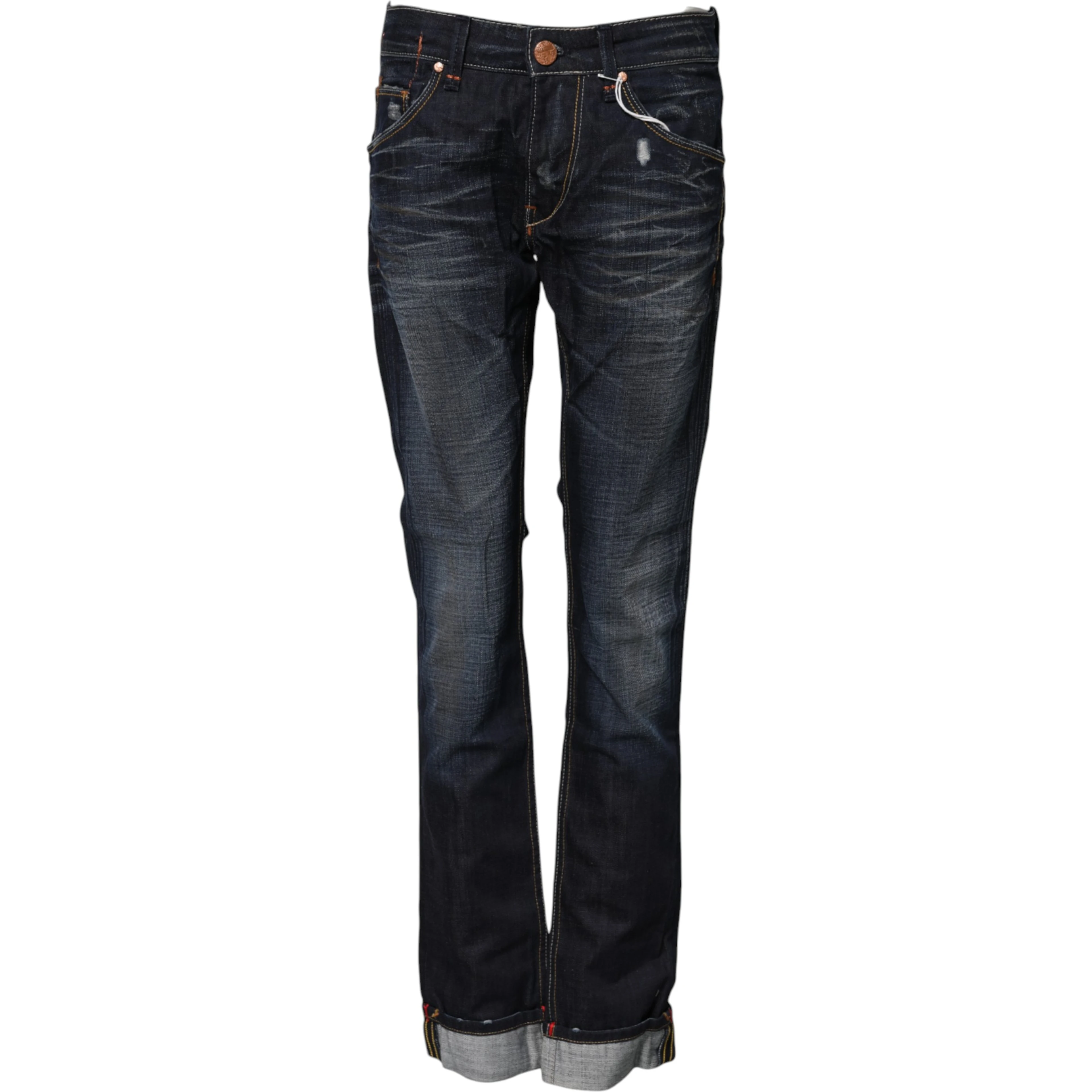 Blue Washed Cotton Mid Waist Flared Denim Jeans