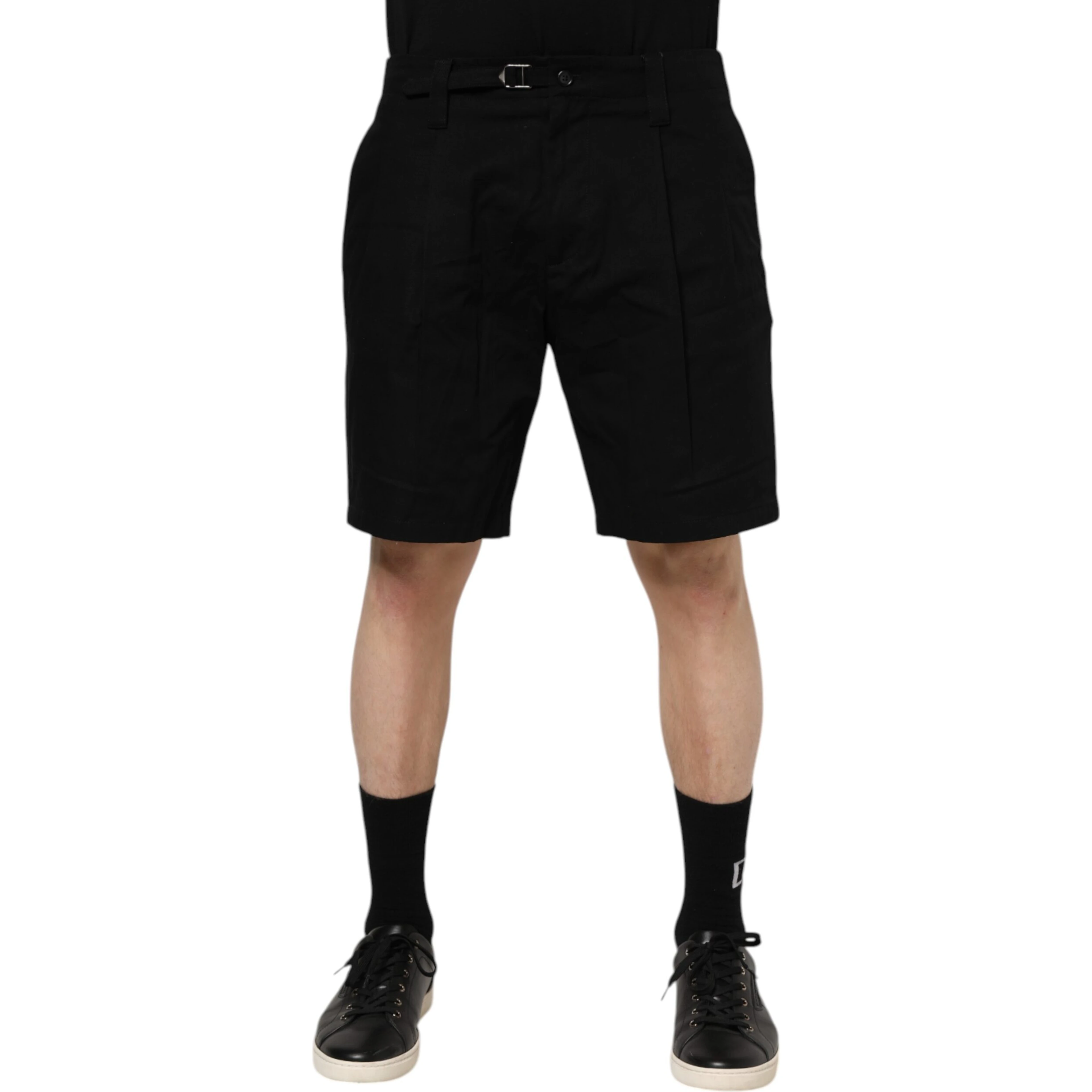 Black Cotton Knee Length Men Bermuda Shorts