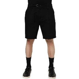 Black Cotton Knee Length Men Bermuda Shorts