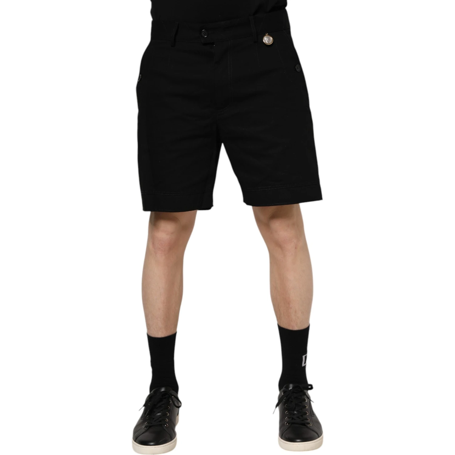 Black Cotton Knee Length Men Bermuda Shorts