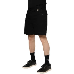 Black Cotton Knee Length Men Bermuda Shorts