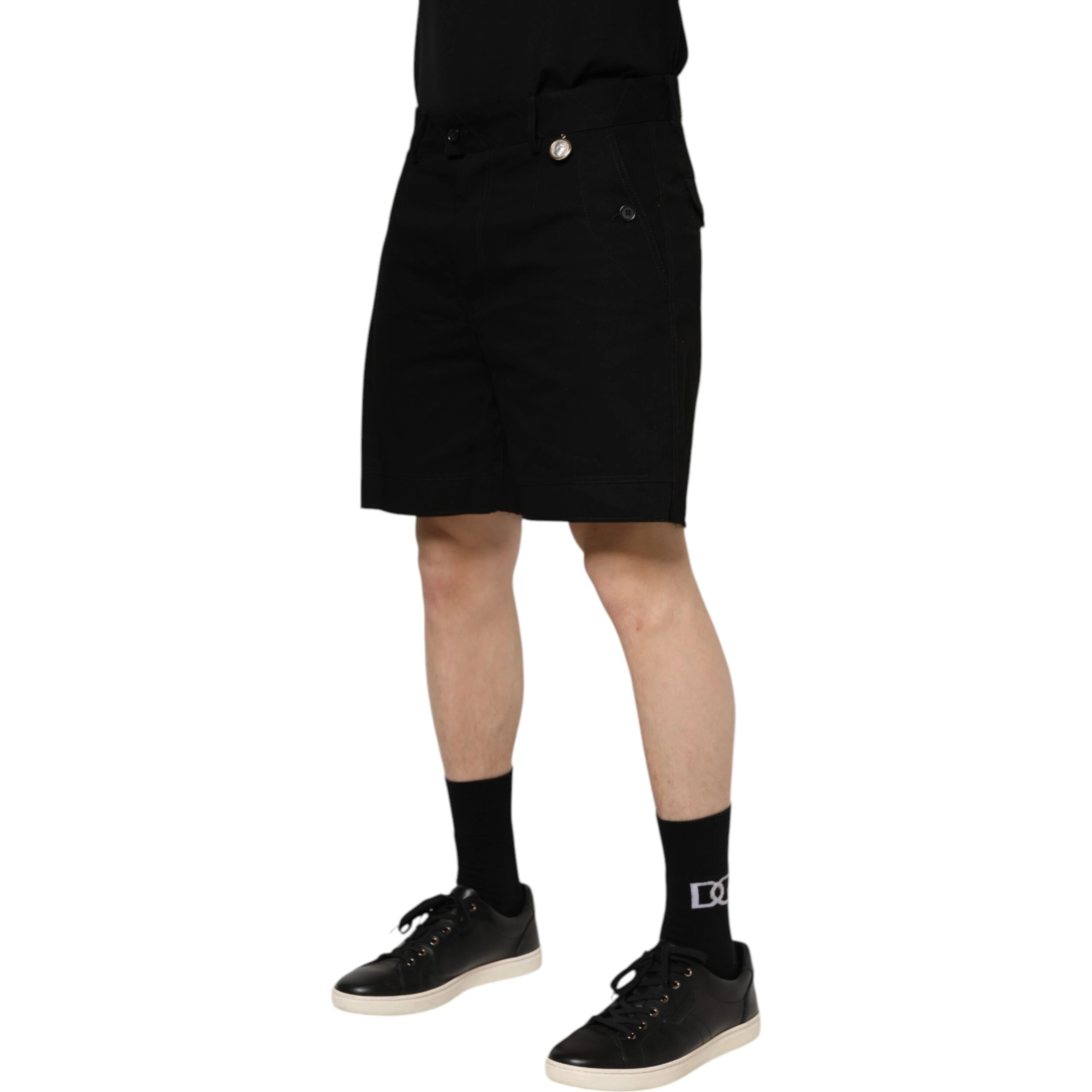Black Cotton Knee Length Men Bermuda Shorts
