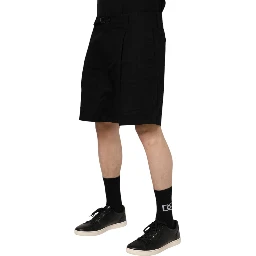 Black Cotton Knee Length Men Bermuda Shorts