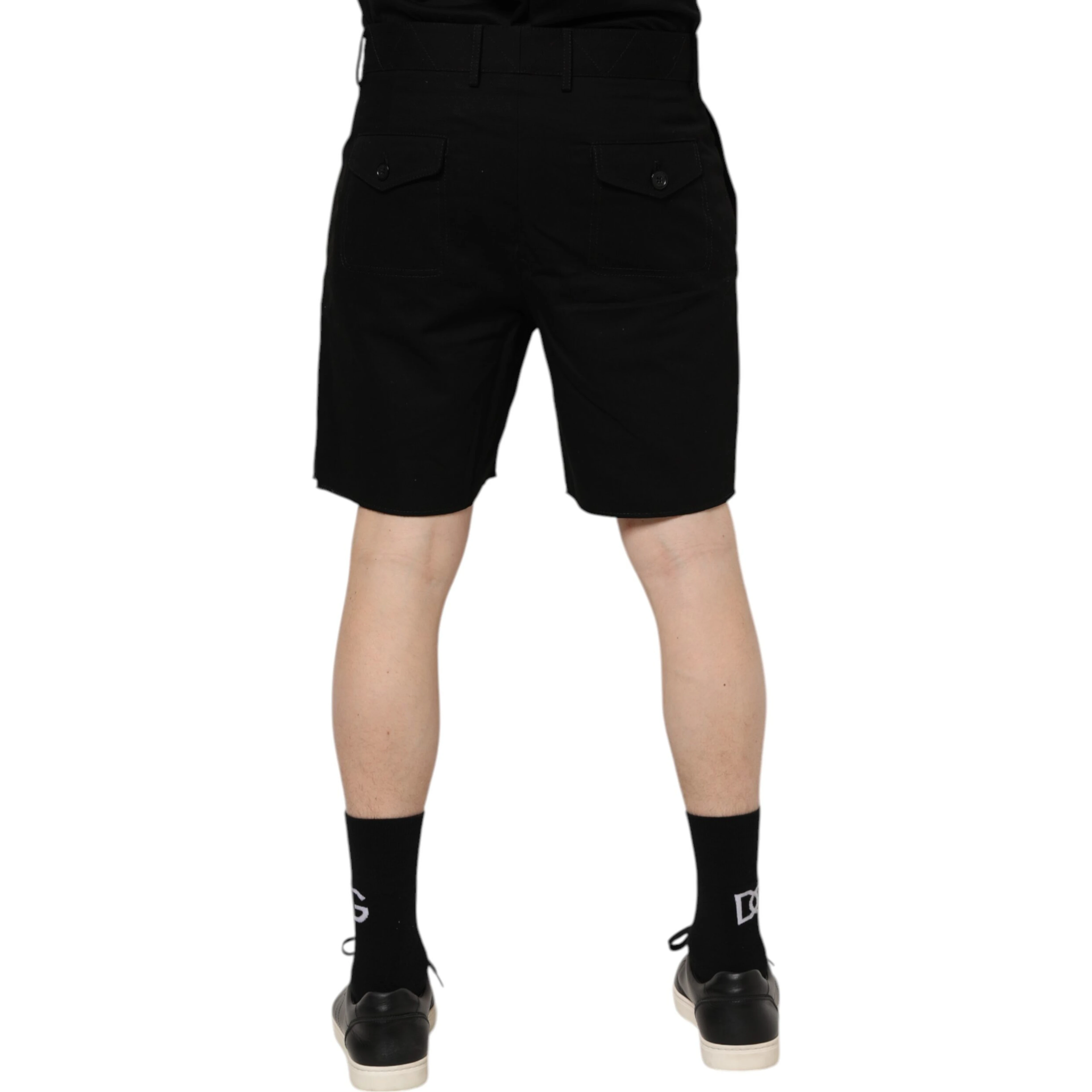 Black Cotton Knee Length Men Bermuda Shorts