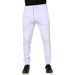 White Cotton Drawstring Jogger Pants