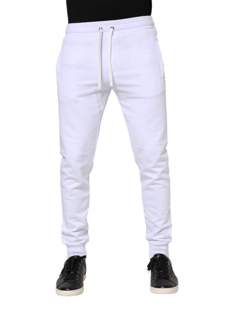 White Cotton Drawstring Jogger Pants
