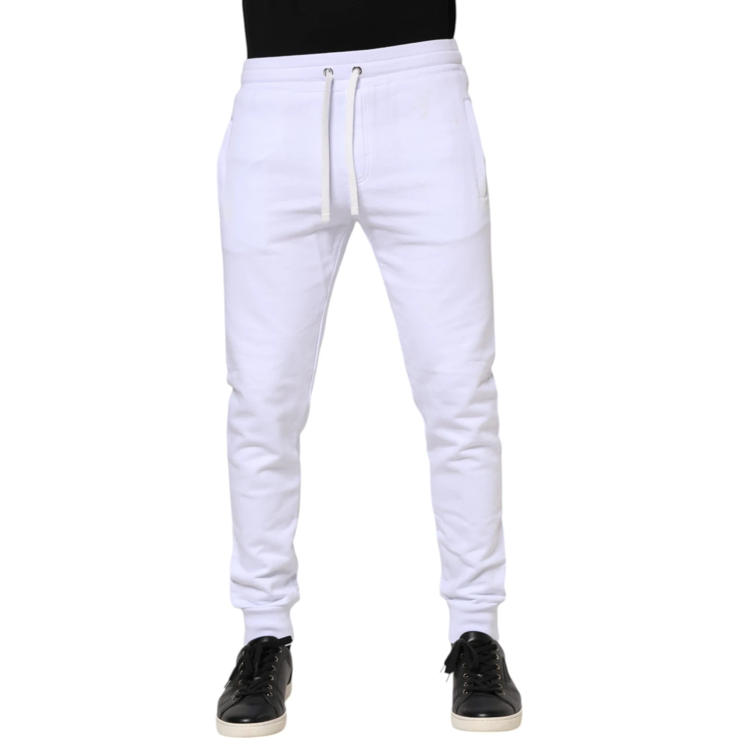 White Cotton Drawstring Jogger Pants