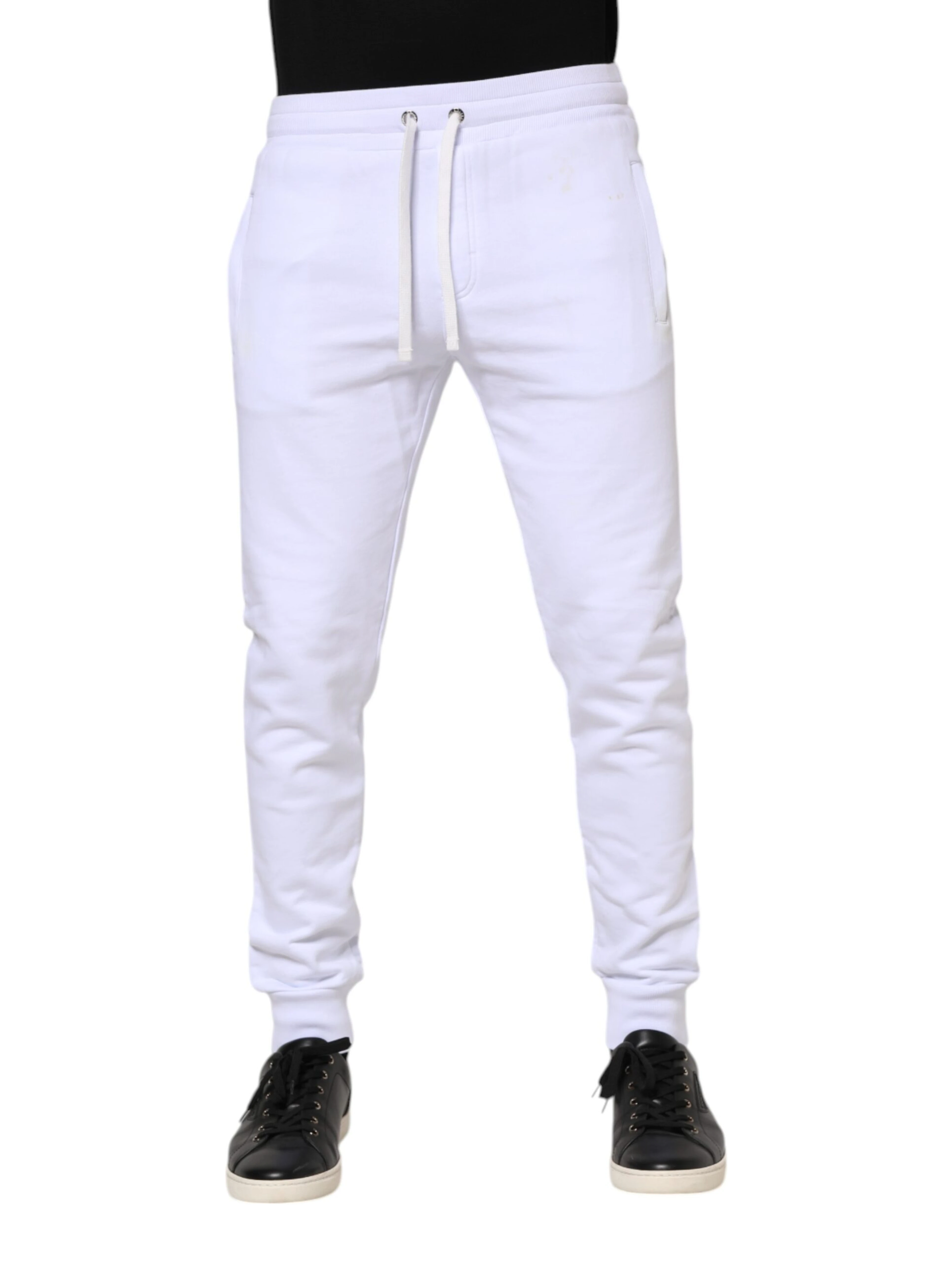 White Cotton Drawstring Jogger Pants