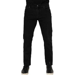 Black Cotton Logo Plaque Slim Fit Denim Jeans