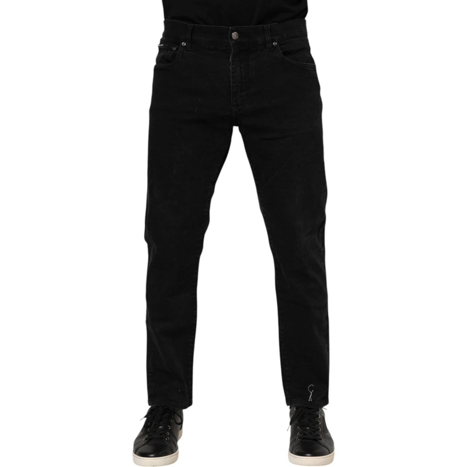 Black Cotton Logo Plaque Slim Fit Denim Jeans
