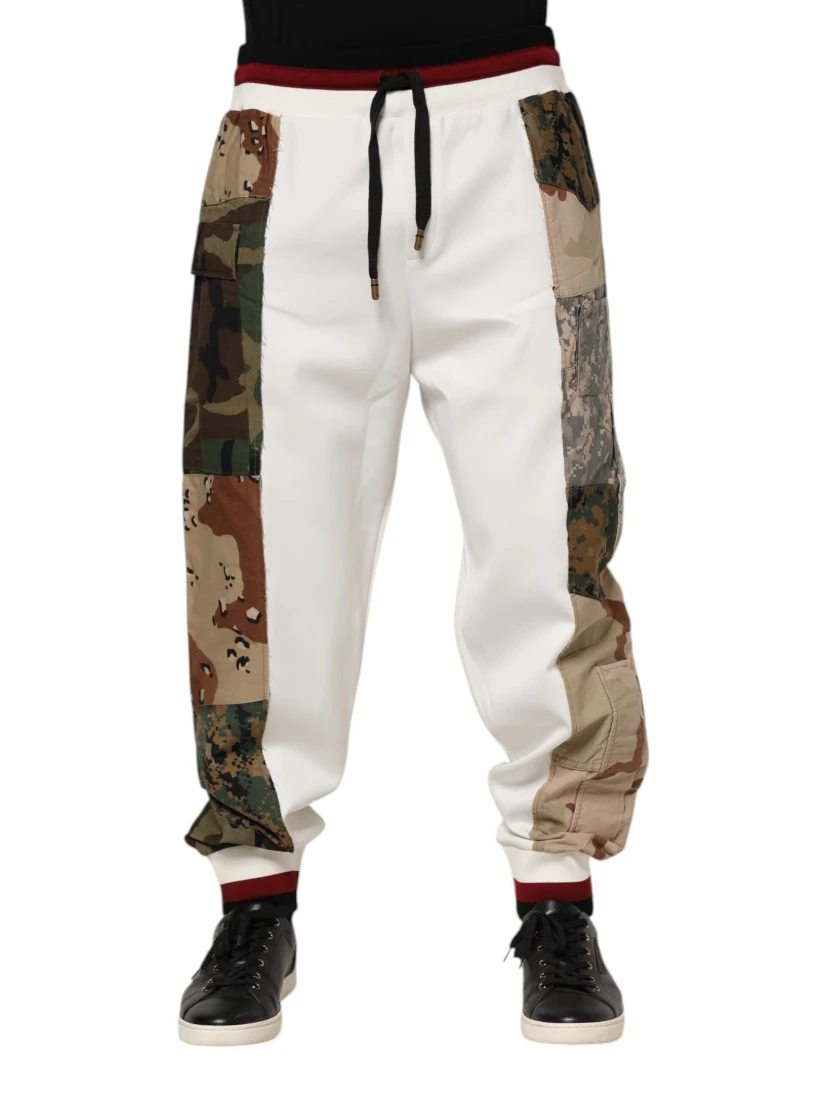White Patchwork Jogger Pants