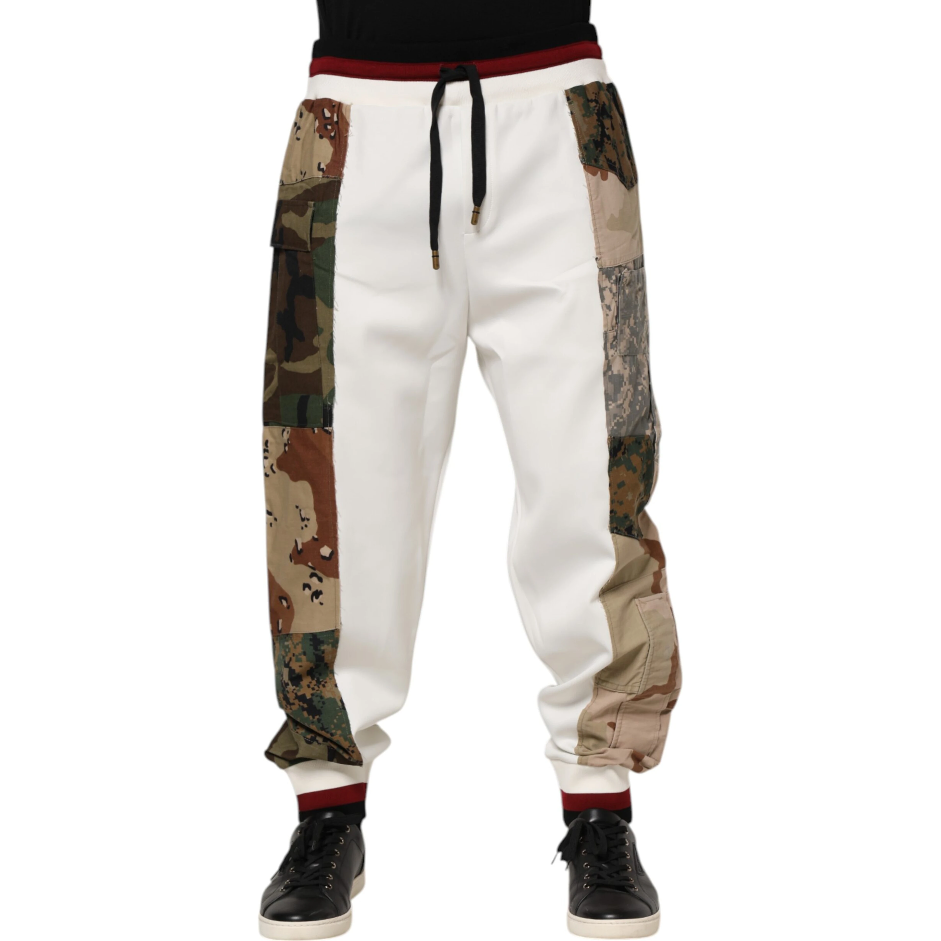 White Patchwork Jogger Pants