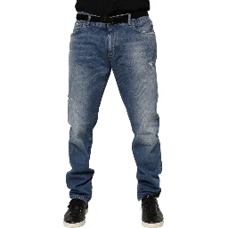 Blue Washed Cotton Logo Plaque Denim Jeans