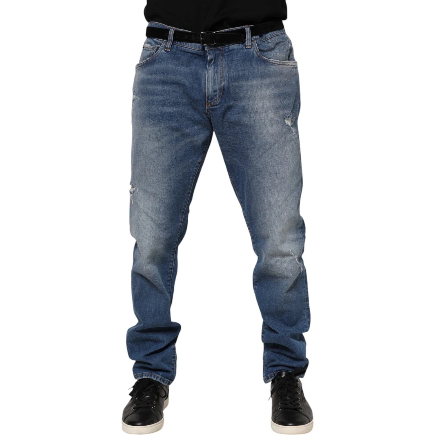 Blue Washed Cotton Logo Plaque Denim Jeans
