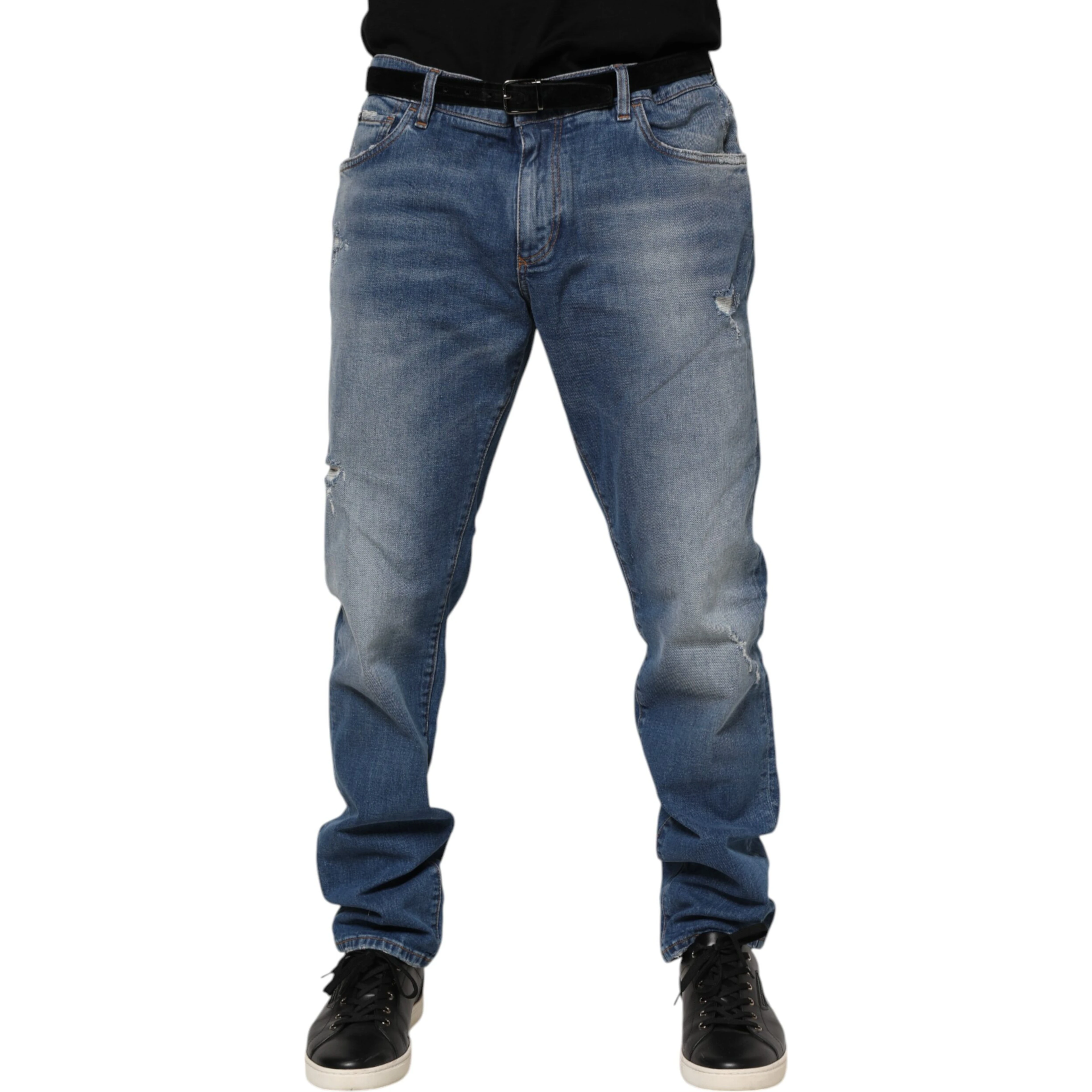 Blue Washed Cotton Logo Plaque Denim Jeans