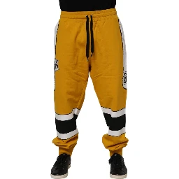 Yellow Cotton Logo Drawstring Jogger Sweatpants Pants
