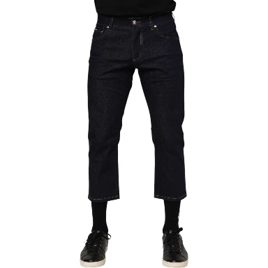 Dark Blue Cotton Logo Slim Fit Men Denim Jeans
