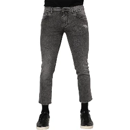 Gray Cotton Logo Plaque Men Denim Jeans