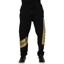 Black Cotton Logo Tape Men Jogger Pants