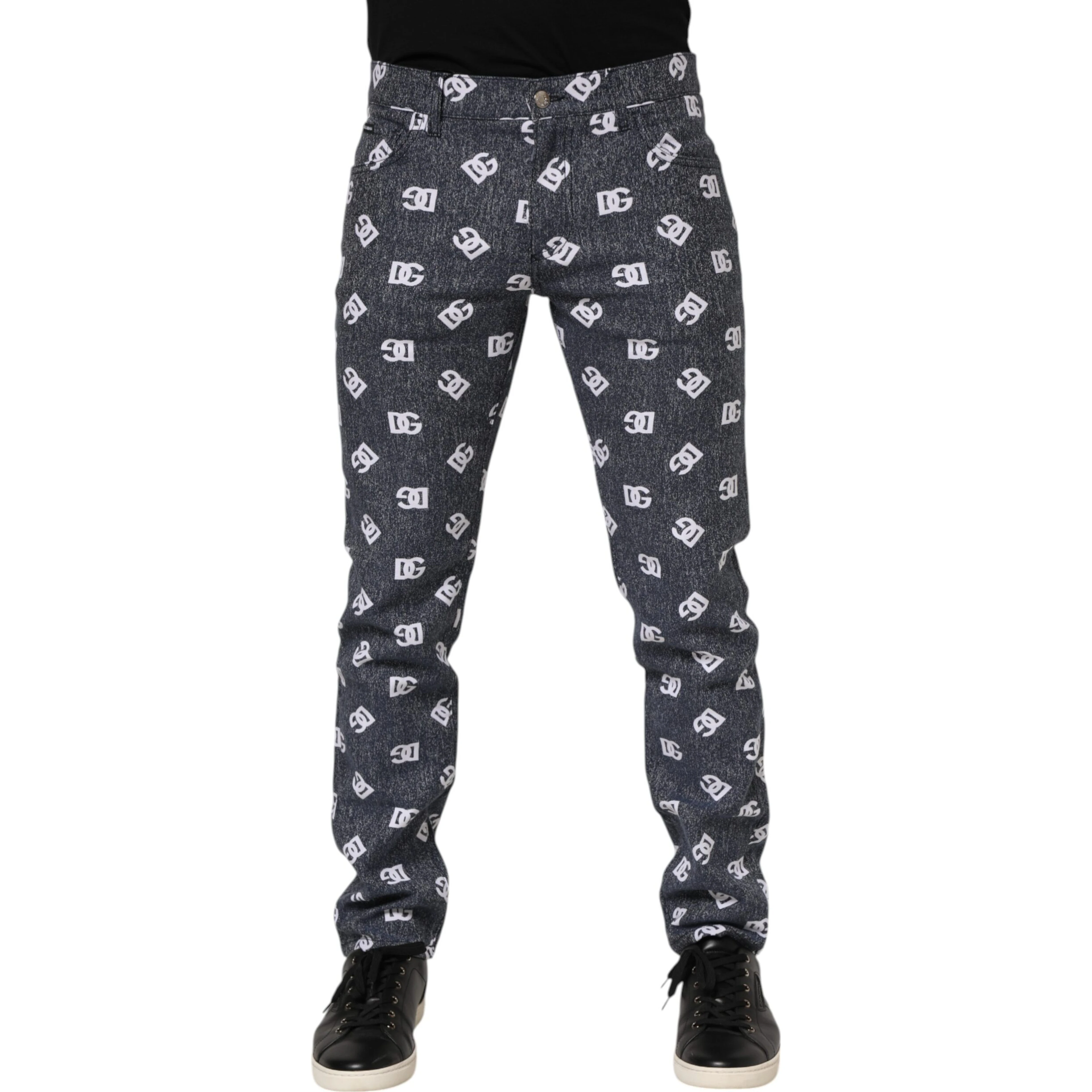 Dark Gray Logo Cotton Skinny Slim Denim Jeans