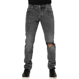 Gray Cotton Logo Plaque Denim Jeans