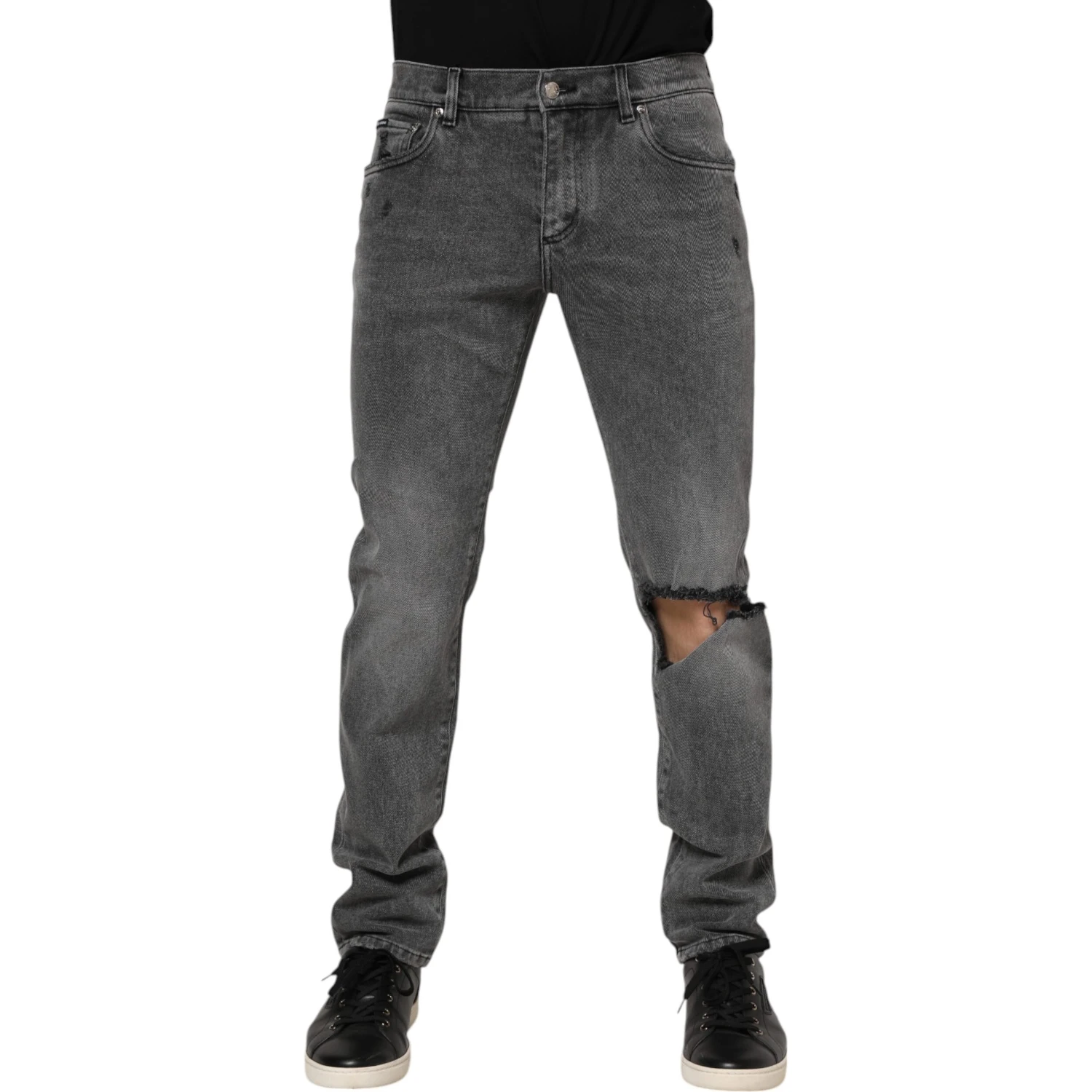 Gray Cotton Logo Plaque Denim Jeans