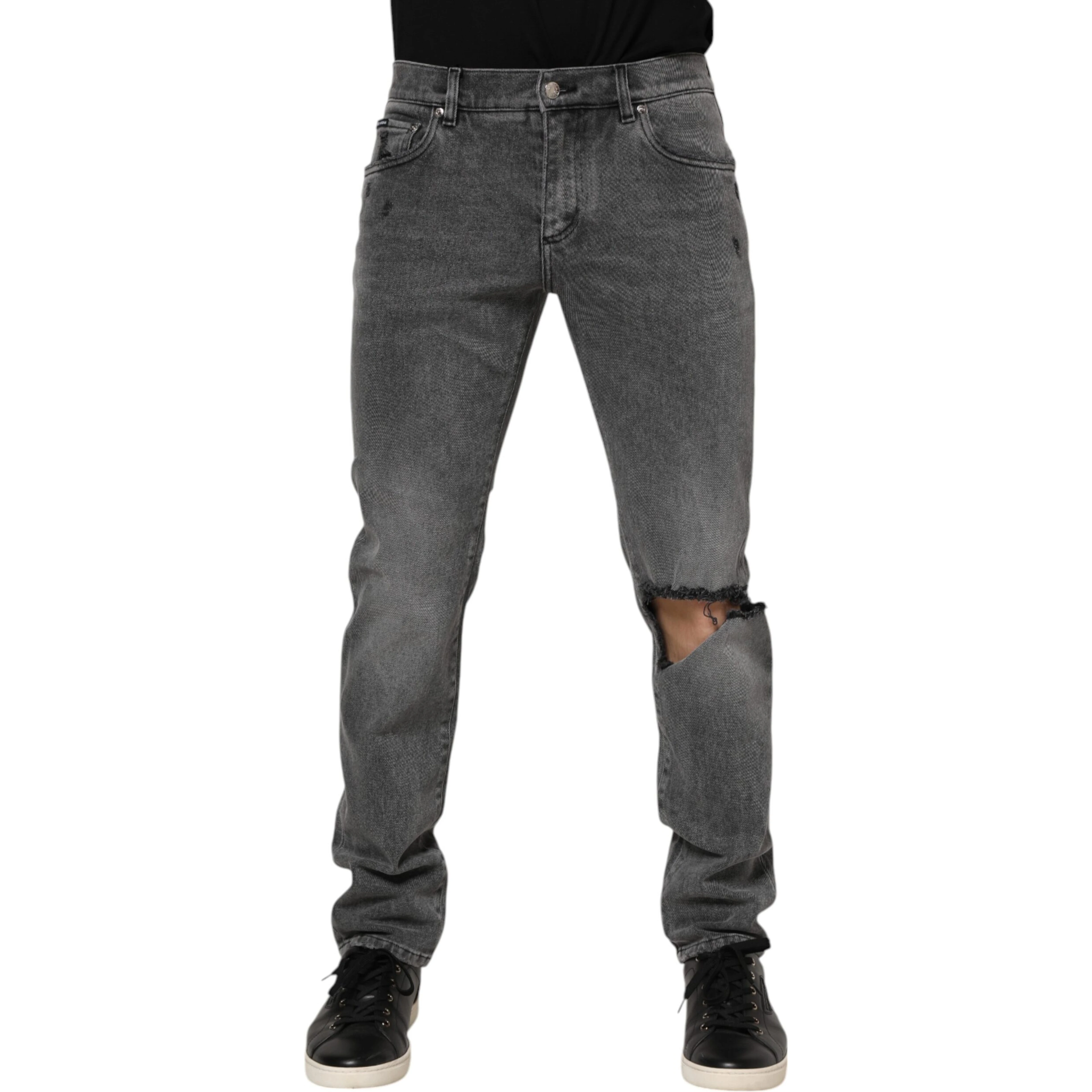 Gray Cotton Logo Plaque Denim Jeans