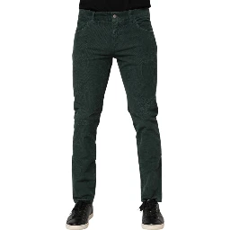 Green Cotton Corduroy Skinny Pants