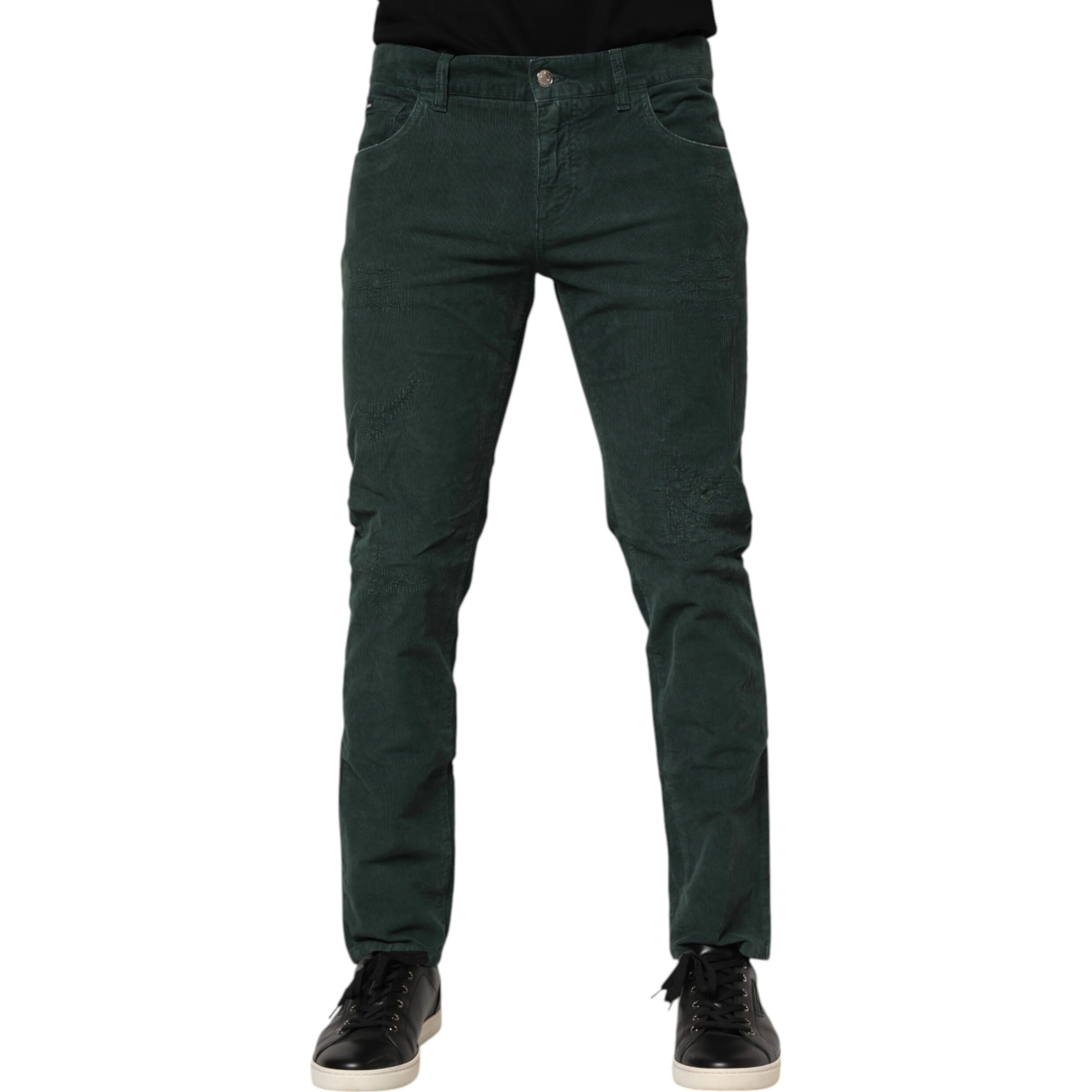 Green Cotton Corduroy Skinny Pants
