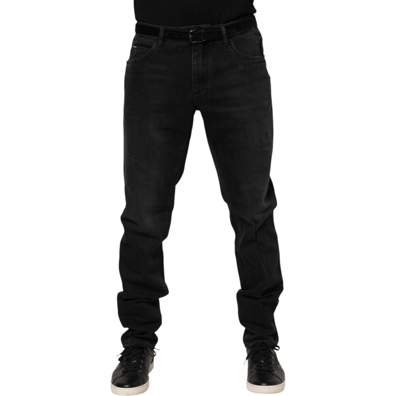 Black Cotton Logo Plaque Skinny Denim Jeans