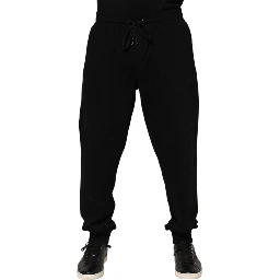 Black Cotton Logo Tape Men Jogger Pants